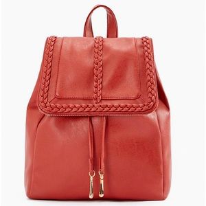 JustFab Red Faux Leather Drawstring Bookbag